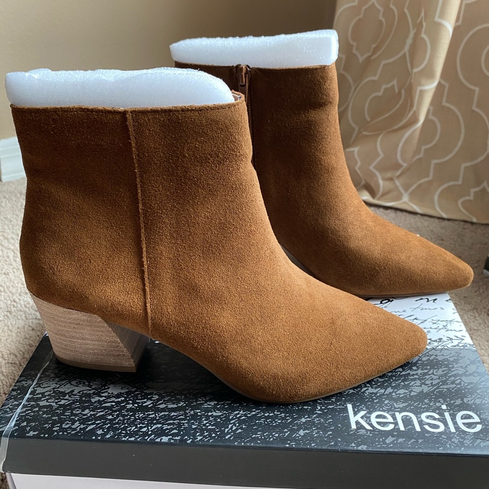 Kensie Leyton Brown Suede Stacked Heel Bootie